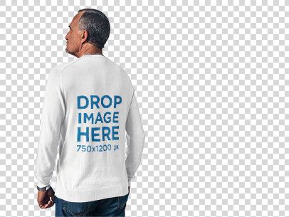 Back of a Man Wearing a Long Sleeve Tee Mockup Against a Transparent Backdrop