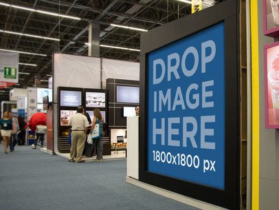 Square Banner Mockup in a Convention Center