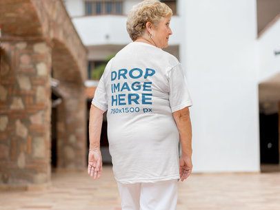 Elderly White Lady from the Back Wearing a Tshirt Mockup