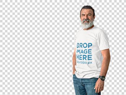 T-Shirt Mockup Featuring a Hispanic Elder Man Over a White Background