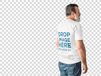 Middle-Aged Man Wearing a Short Sleeves Tee Mockup from the Back