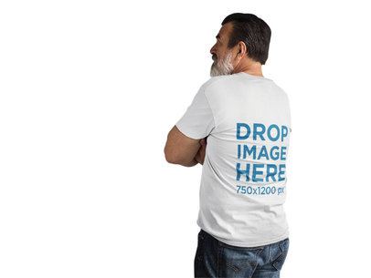 Back of a Middle-Aged Man Wearing a Tshirt Mockup at a Studio