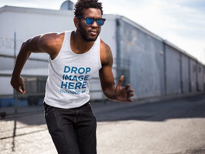 Young Man Wearing a Heathered Tank Top in a Dynamic Pose Mockup