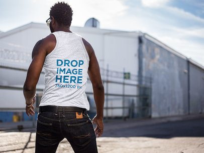 Dynamic Back Shot of a Man Wearing a Heather Tank Top Mockup