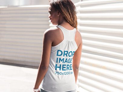 Back of a Black Lady Wearing a Bella Canvas Tank Top Mockup