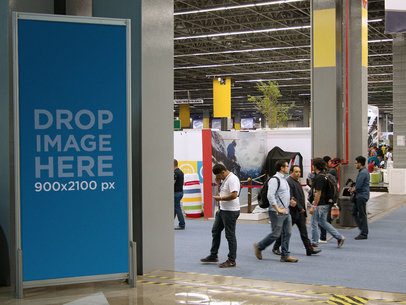 Mockup of a Vertical Banner Standing in an Expo