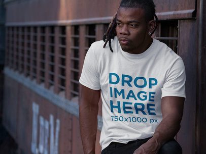 Mockup of a Round Neck Tee Featuring a Young Man With Locs Style