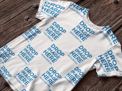 Women's Sublimated Tee Mockup Over a Wooden Table