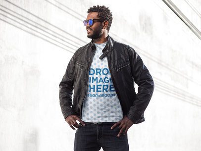 Sublimated Tee Mockup Featuring a Stylish Man With Sunglasses