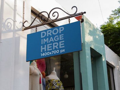 Banner Mockup Outside a Vintage Boutique