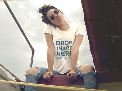 T-Shirt Mockup of a Trendy Woman Posing