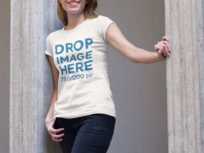 T-Shirt Mockup of a Young Woman at a Museum