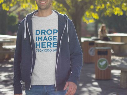 T-Shirt Mockup of a Young Man at a University