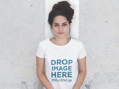 Top Shot T-Shirt Mockup of a Brunette Lying on a Bench at the Park a11521