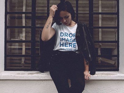 Tshirt Mockup Featuring a Trendy Woman Wearing an Edgy Outfit
