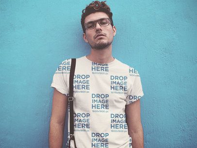 Sublimated T-Shirt Mockup of a Hipster Guy Wearing Suspenders
