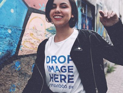 Trendy T-Shirt Template of a Young Woman Having Fun 