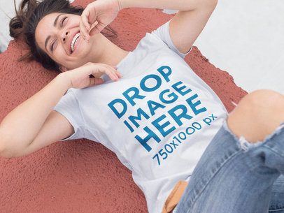 T-Shirt Mockup of a Woman Laughing at the Park