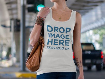Tank Top Mockup of a Young Woman Walking in the Street a8797