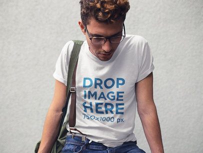 Mockup of a Young White Hipster Man Wearing a Tee With Shorts