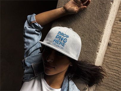 Hat Mockup of a Woman Lying with Her Arm Back