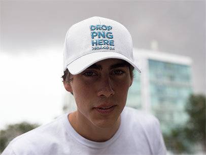 Dad Hat Mockup Featuring a Trendy Guy on a Cloudy Day