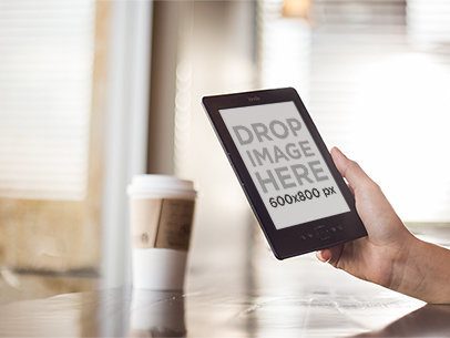 Amazon Kindle Mockup at a Coffee Shop