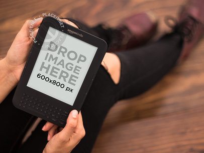 Hipster Woman Reading Her Amazon Kindle Mockup