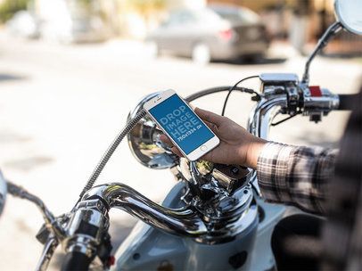 iPhone Mockup Featuring a Woman Riding a Scooter