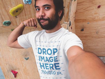 T-Shirt Mockup of a Guy with a Beard Taking a Selfie