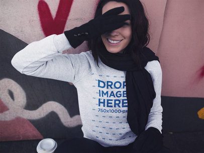 Winter Crewneck Mockup of a Young Woman with Short Hair Covering her Face a13175