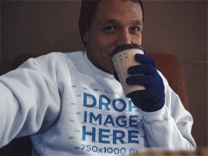 Winter Crewneck Mockup of a Guy Taking a Selfie Indoors a13201
