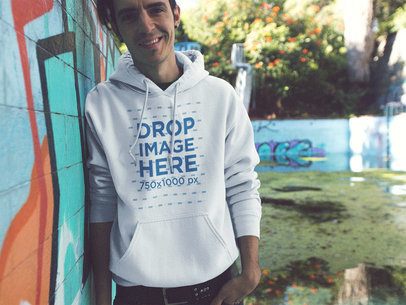 Young Man Wearing a Pullover Hoodie in an Abandoned Pool Mockup