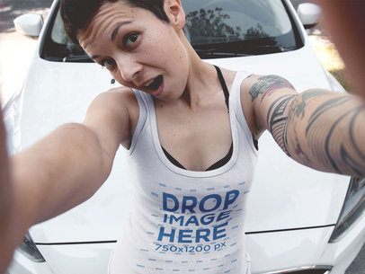 Tank Top Mockup of a Woman with Short Hair Taking a Selfie