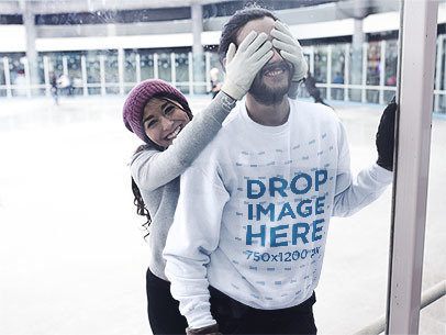 Young Couple Playing at a Skating Rink Wearing a Crewneck Mockup b13257