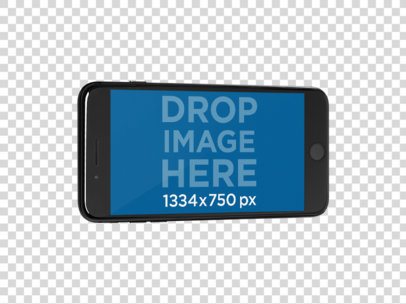 Black iPhone 7 Plus Floating Over A Transparent Background While On Landscape Position Mockup a13831