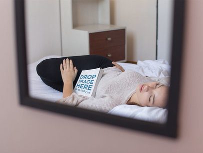 Through the Mirror Mockup of a Beautiful Girl Sleeping in a Bed With a Book Besides Her a14269