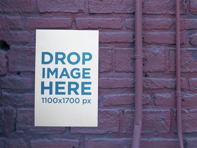 Template of a Poster on a Purple Bricks Wall With Pipes Near It