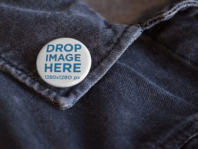 Close Up Mockup of a Button on a Dark Denim Jacket Collar a14320