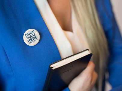 Button on a Blonde Secretary Blue Suit Mockup
