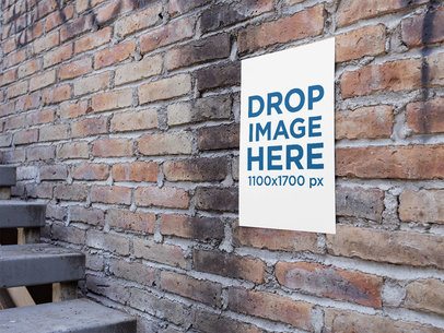 Poster on an Old Bricks Wall Near a Stairway Mockup