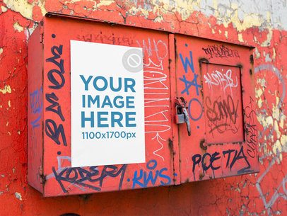 Mockup of a Poster Placed on a Graffiti Metal Box