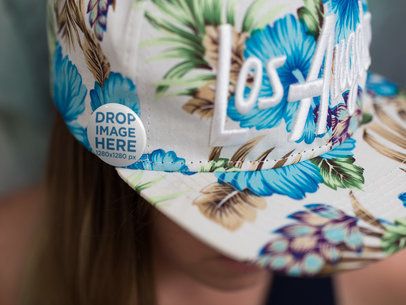 Blonde Girl Wearing a LA Snapback Hat with a Button Template on it a14286