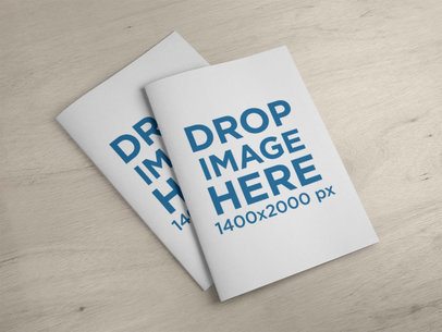 Two Catalogues Lying on a Light Wooden Surface Mockup