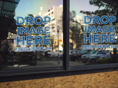 Double Window Decal Above a Wooden Wall Mockup a14517