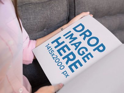Woman Chilling on a Sofa While Reading a Catalog Mockup