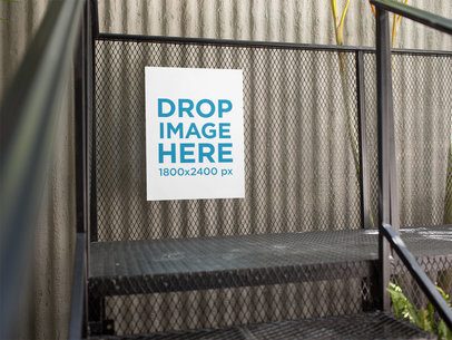Poster on a Metal Wall Close to Stairways Mockup a14629