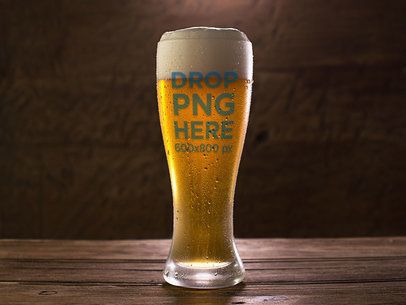 Pint of Beer with Weizen on a Wooden Table Mockup