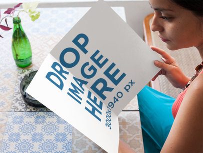 Mockup of a Trendy Young Girl Reading a Menu While Sitting in a Restaurant a14625