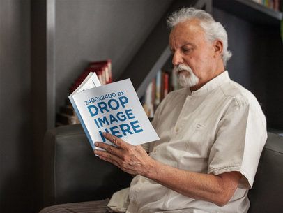 Template of a Senior Man Reading a Square Book at the Lobby
